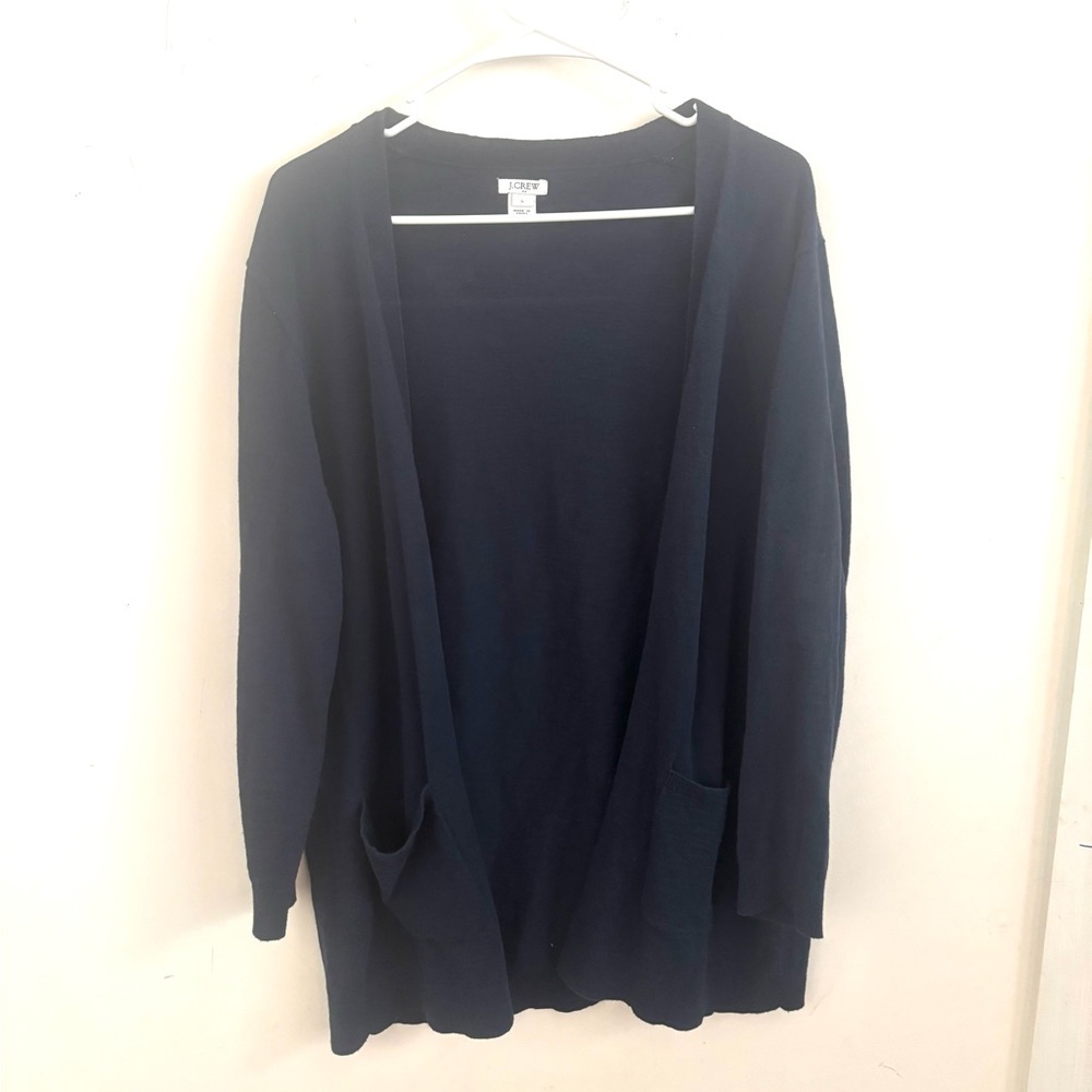 J.crew Factory Cotton Cardigan sweater with bracelet sleeve navy L